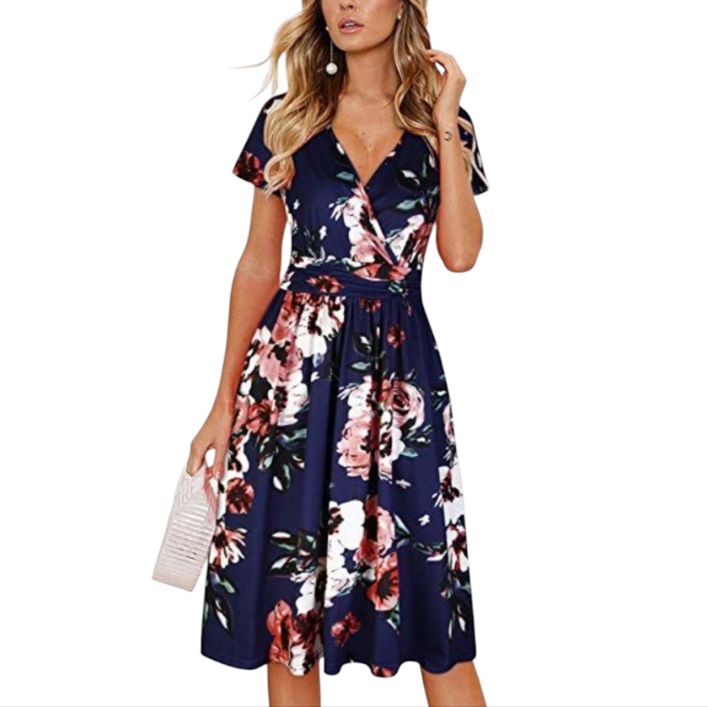 🆕 Ouges Floral Navy Midi Dress 2XL